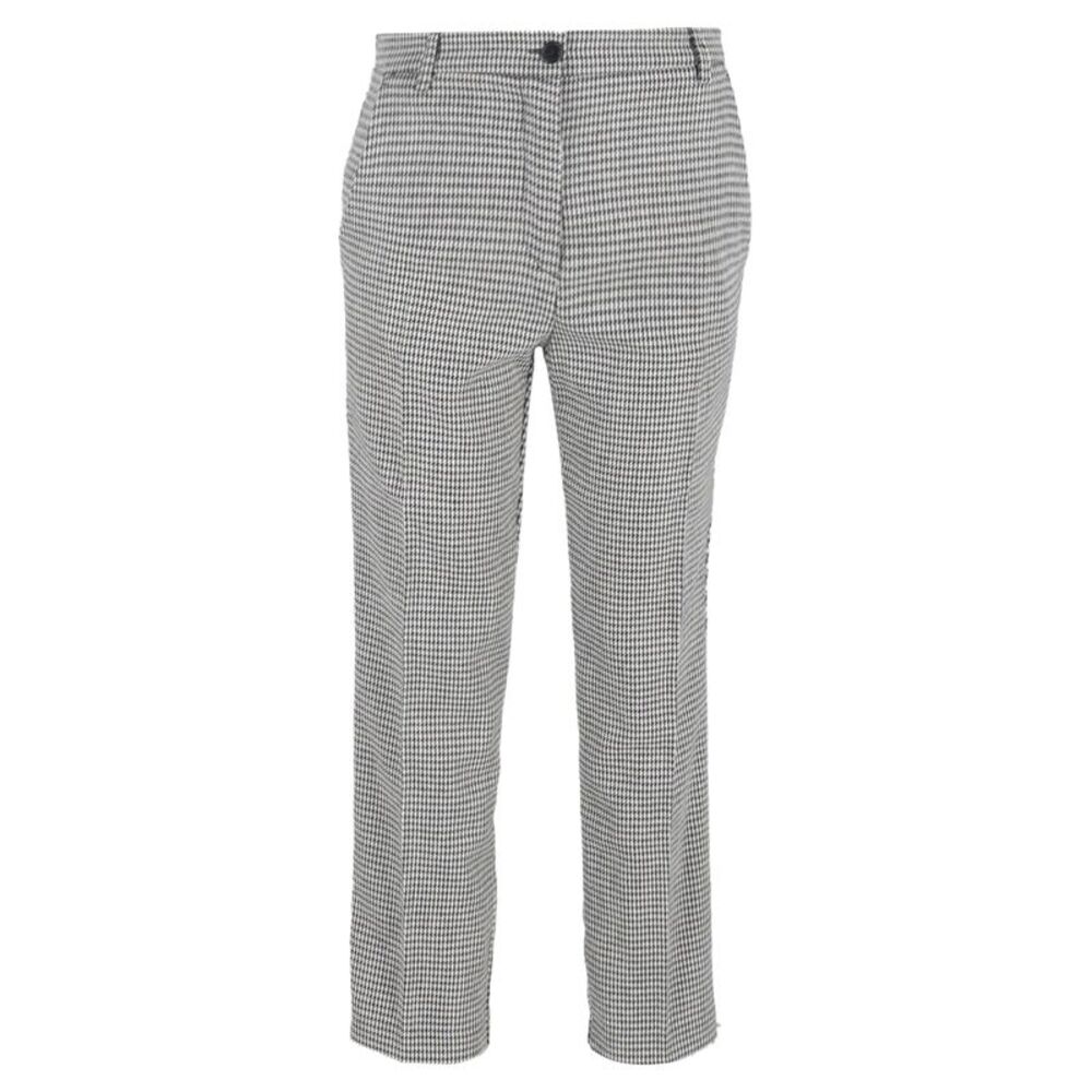 Iris & Ink Patterned Straight-Leg Trousers in Black and White Wool